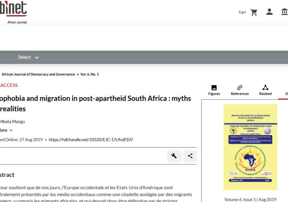 Publication - Xenophobia and migration in post-apartheid South Africa myths and realities