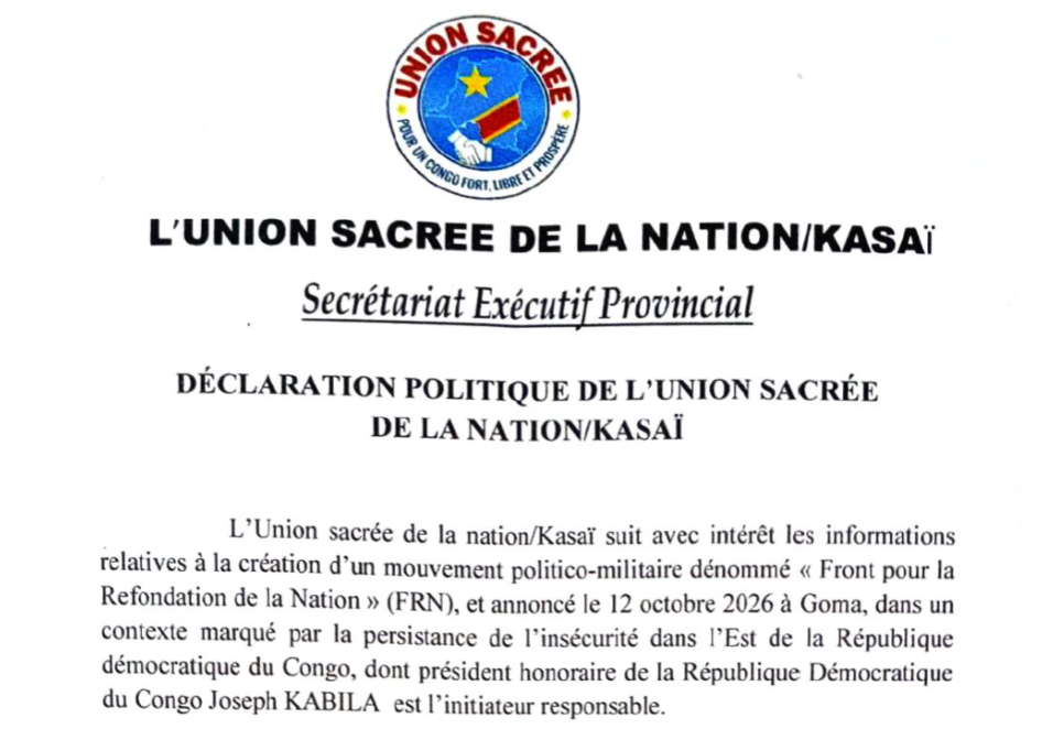 déclaration_politique_union_sacrée_kasaï_27_octobre_2026