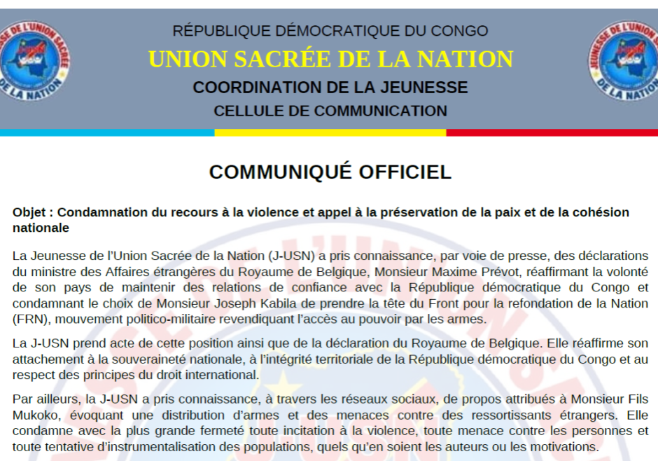 jeunesse_de_l'union_sacrée_de_la_nation_communiqué_officiel_22_octobre_2026