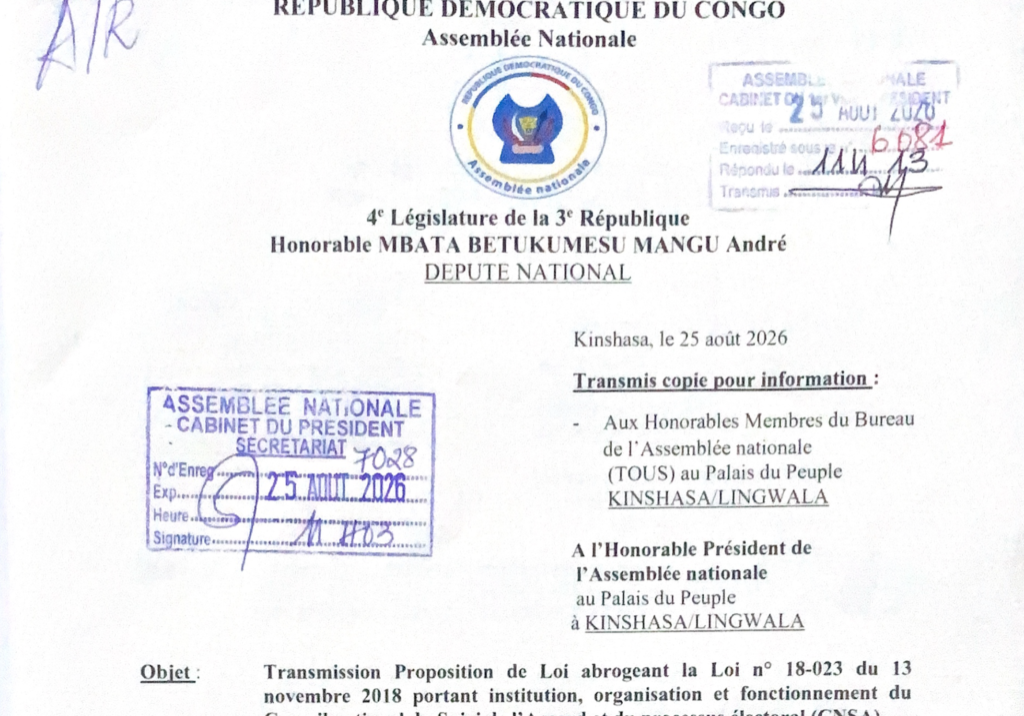 sec_perm_usn_prof_andré_mbata_ďéposé_assemblée_nationale_proposition_loi_dissolution_conseil_national_suivi_accord_processus_électoral_cnsa_25_aout_2026